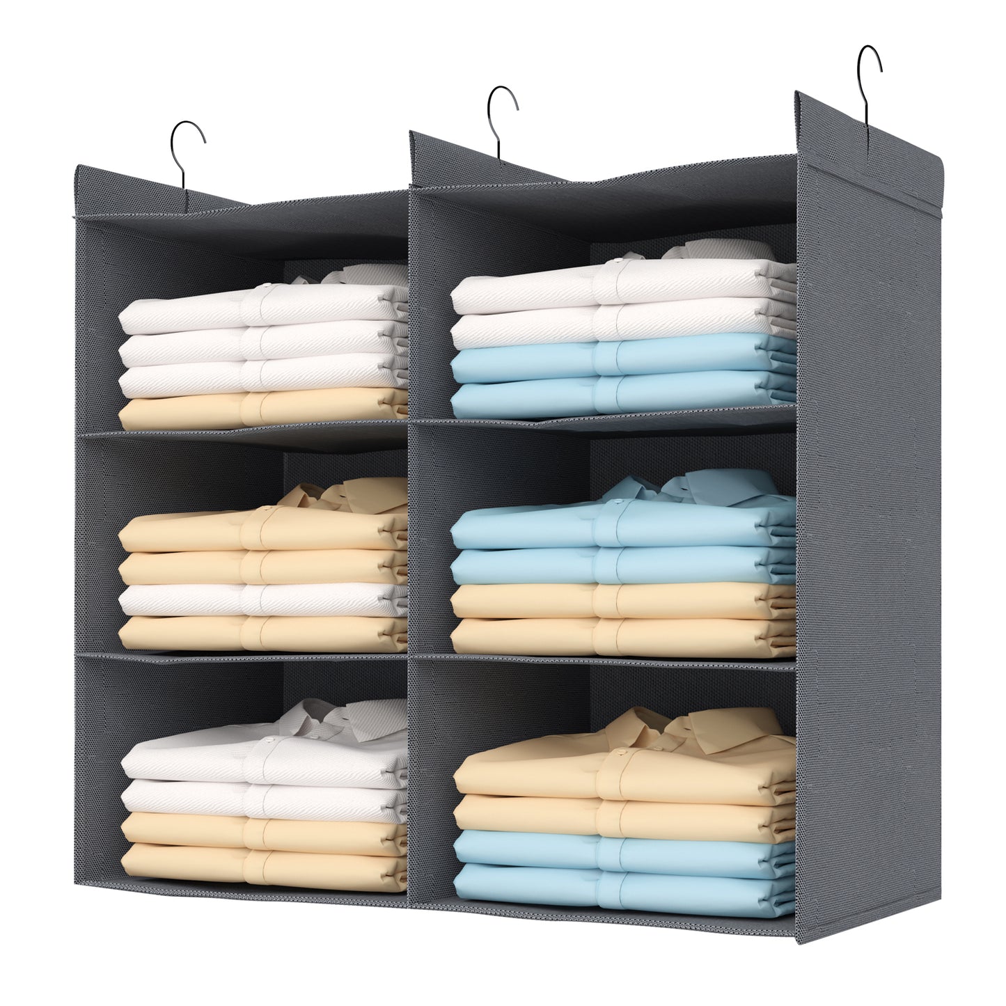 ALLTIDYUP 3-Tier Shelf Hanging Closet Organizer, 6 Pocket Closet Hanging Shelf, Foldable (Grey)