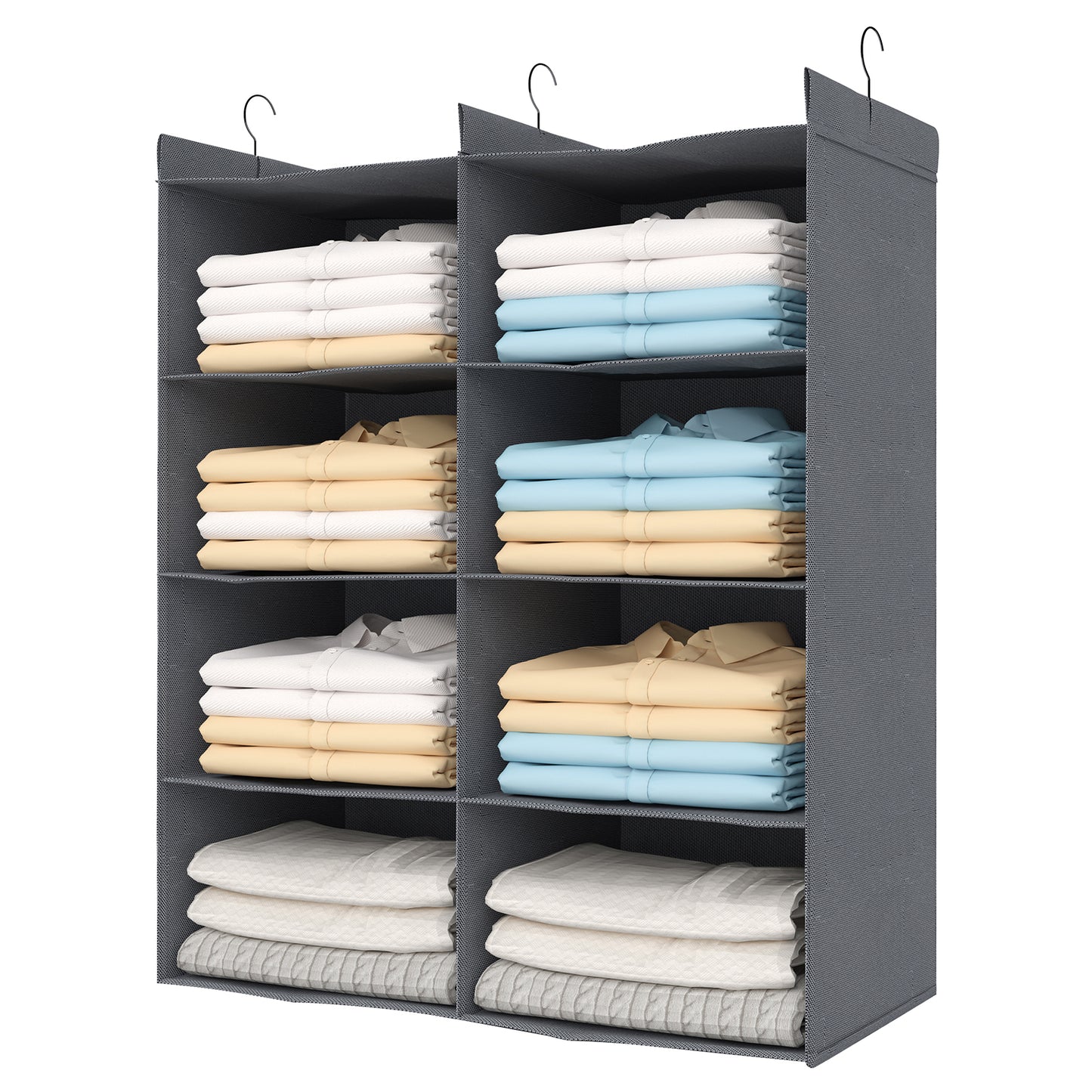 ALLTIDYUP 4-Tier Shelf Hanging Closet Organizer, 8 Pocket Closet Hanging Shelf, Foldable (Grey)