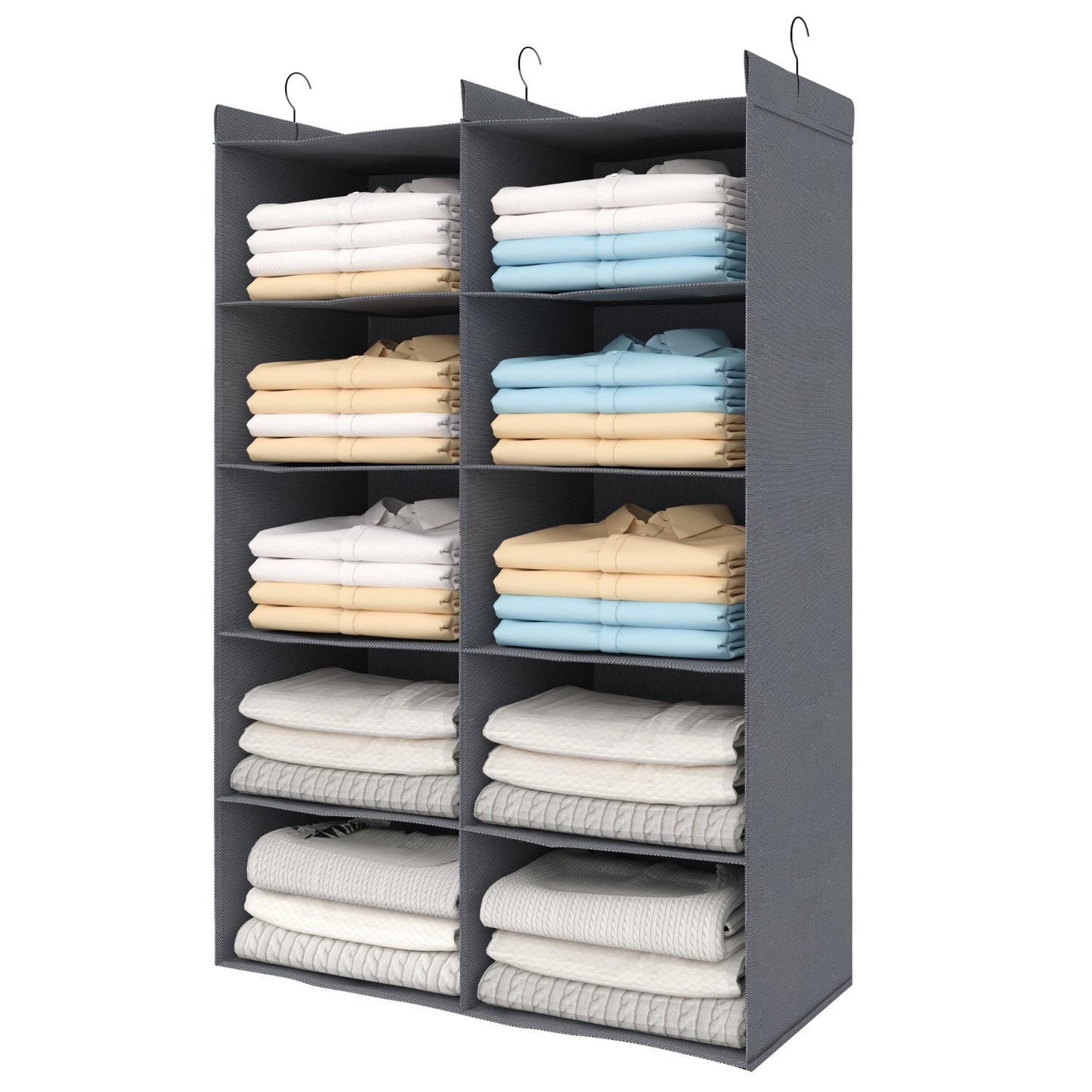 ALLTIDYUP 5-Tier Shelf Hanging Closet Organizer, 10 Pocket Closet Hanging Shelf, Foldable (Grey)