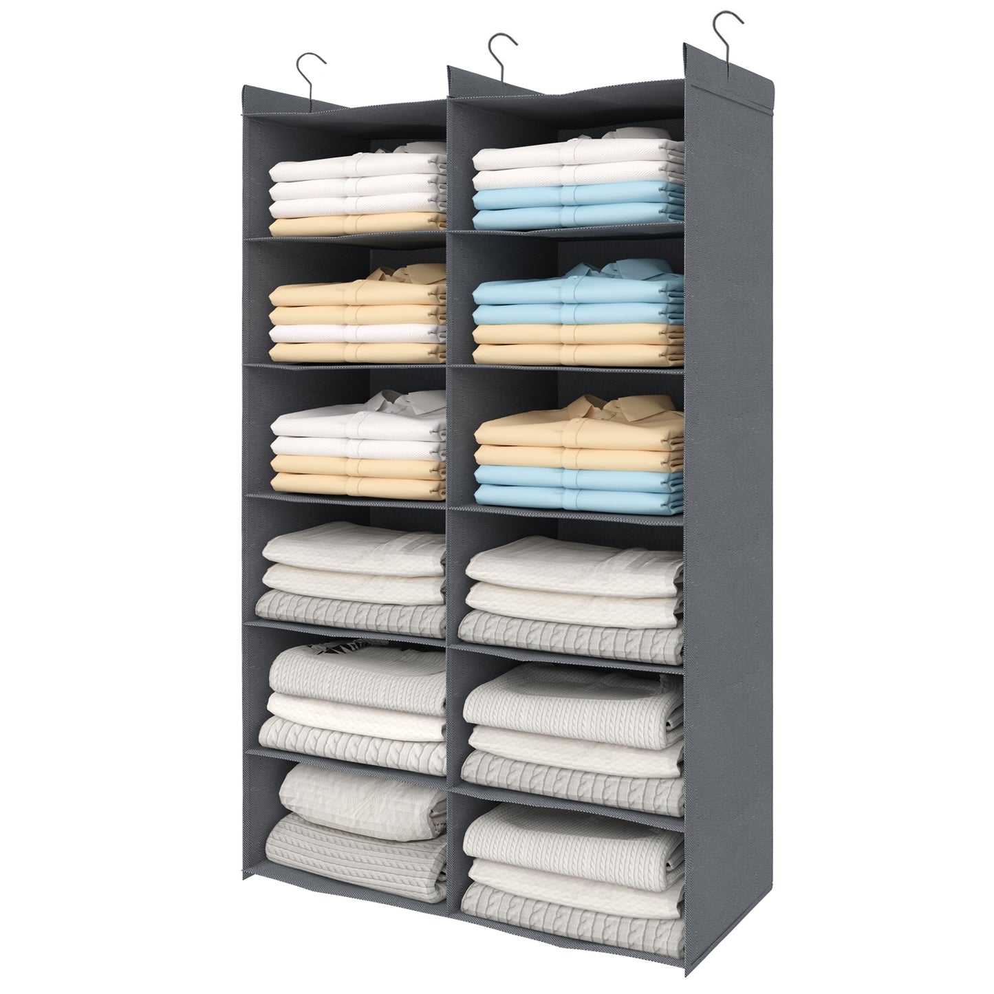 ALLTIDYUP 6-Tier Shelf Hanging Closet Organizer, 12 Pocket Closet Hanging Shelf, Foldable (Grey)