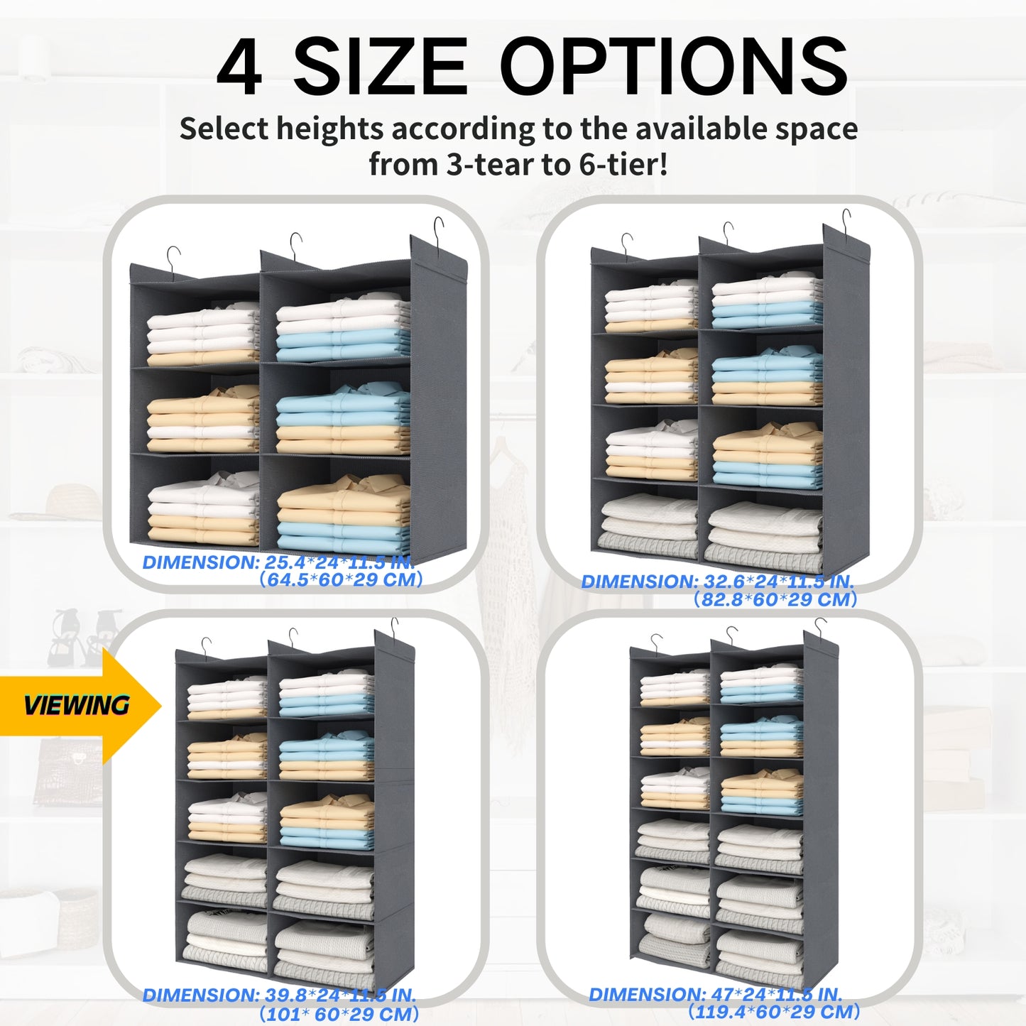 ALLTIDYUP 5-Tier Shelf Hanging Closet Organizer, 10 Pocket Closet Hanging Shelf, Foldable (Grey)