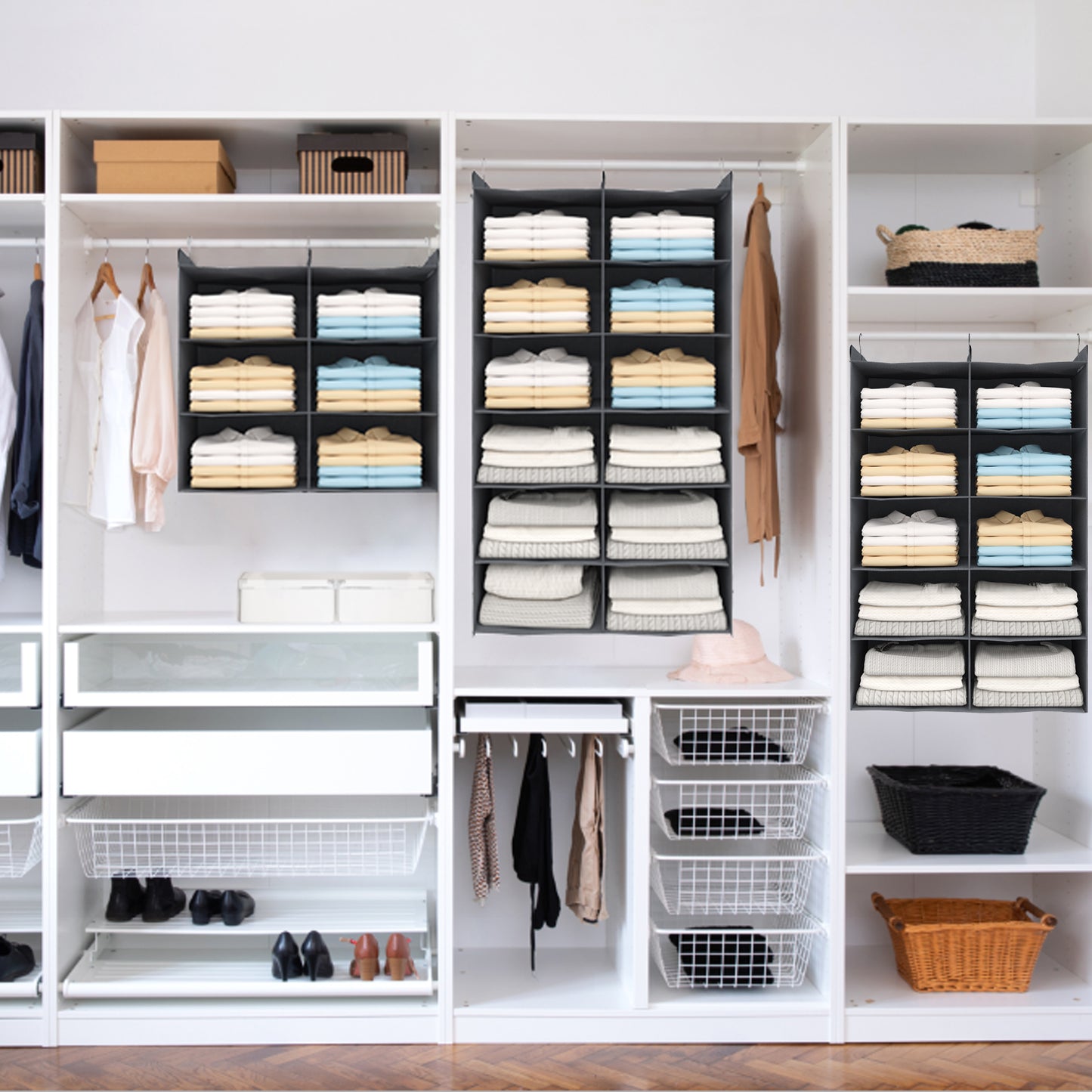ALLTIDYUP 5-Tier Shelf Hanging Closet Organizer, 10 Pocket Closet Hanging Shelf, Foldable (Grey)