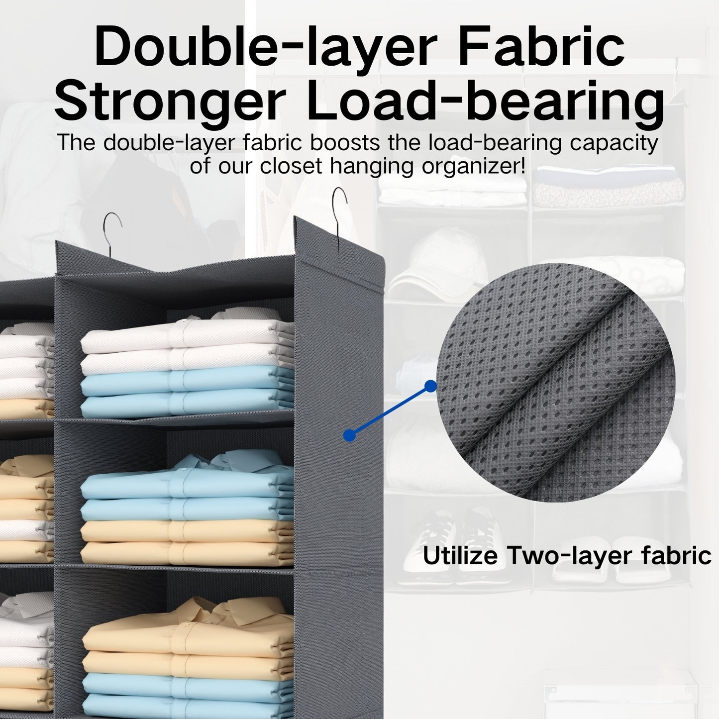 ALLTIDYUP 5-Tier Shelf Hanging Closet Organizer, 10 Pocket Closet Hanging Shelf, Foldable (Grey)